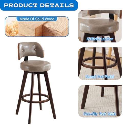 Tabouret de bar pivotant avec dossier en bois marron 87 cm - 5