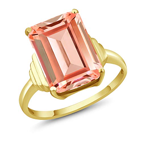 Gem Stone King 5-10 Cttw Gemstone Birthstone Solitaire Engagement Ring For Women | 18K Yellow Gold Plated Silver | Emerald Cut 14X10MM | Available In Size 5, 6, 7, 8, 9