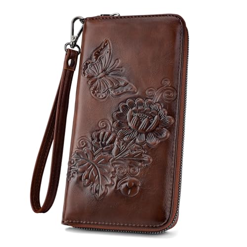 Womens Wallet Rfid Embossed Vegan Leather Multi Card Slots Wallets Large Capacity Wristlet Travel Purse for Women