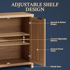 Hampstead storage sideboard cabinet with rattan doors and adjustable shelves buffet kitchen cabinet cupboard console for living room set of 2  urban country home decor