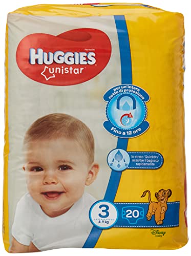 Immagine prodotto: Huggies Unistar Pannolini, Taglia 3, 4-9 kg, 4 Pacchi da 19 Pannolini, 76 Pezzi