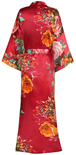Image of goodmansam Women's Long Floral Satin Kimono Robes Bridal Dressing Gown Wedding Bridesmaid Nightgown