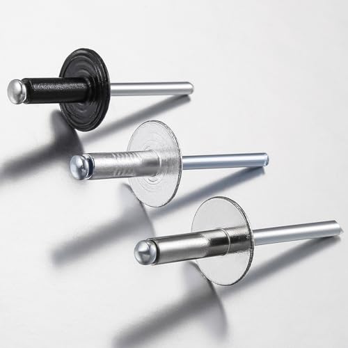 Image of Wensilon(300pcs) 1 /8 * 1 /2 inch Large Cap Open End Black Aluminum Blind Rivets,3.2 * 13 Blind Rivet