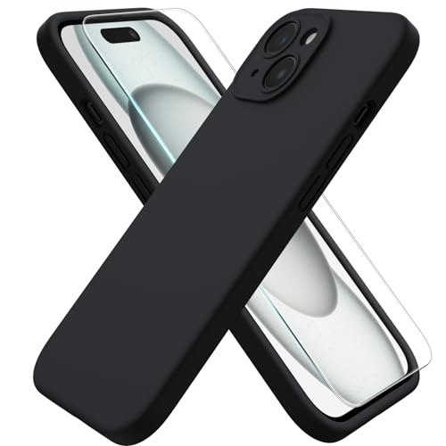 ACRONIX für iPhone 15 Hülle Silikon (2024) mit Kameraschutz und 1 Stück Schutzfolie Ganzkörper-Case Stoßfeste Anti-Kratzer Mikrofaser Handyhülle iPhone 15 - Schwarz