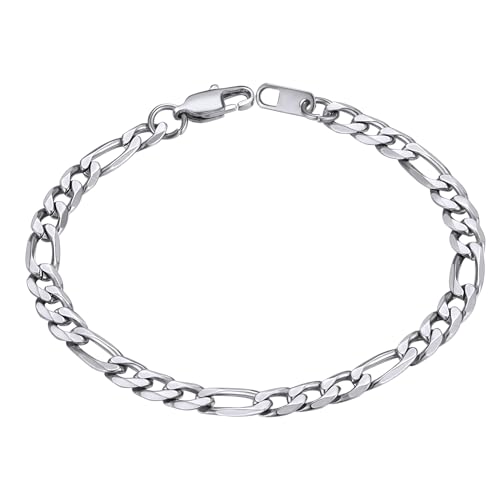 Bracelet Homme Acier Inoxydable Gourmette Femme Figaro Argent Fine Chaine Poignet Enfant Garçon Collier Fille - Argenté [6mm-19cm] Bijou Cadeau Noël Fêtes...