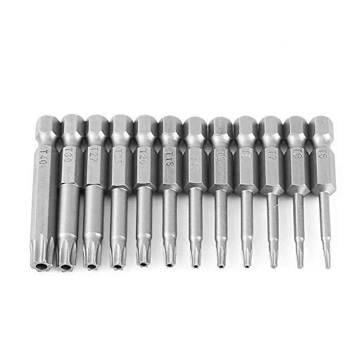 Yakamoz 12pcs 1/4 INCH Tige Hexagonale T5-T40 Jeu de Tournevis à Tête Torx Sécurité inviolable Tournevis étoile 6 Points Outils