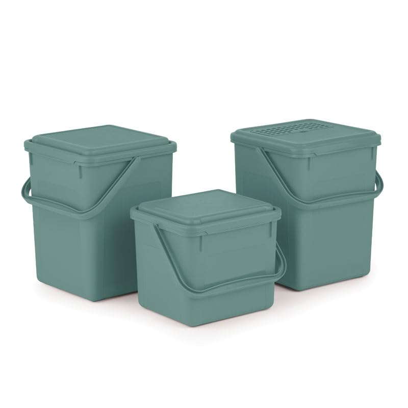 PROREGAL Robuster Abfalleimer mit geruchsdichtem Deckel | 5 Liter, HxBxT 18x22,5x20cm | Kunststoff | Grün