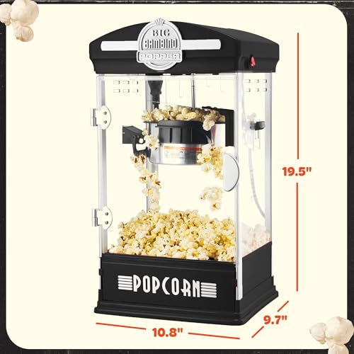 Popcorn Machine - Big Bambino Old-Fashioned Popper with 4-Ounce Kettle, Measuring Cups, Scoop, and Serving Cups by Great Northern Popcorn (Black)