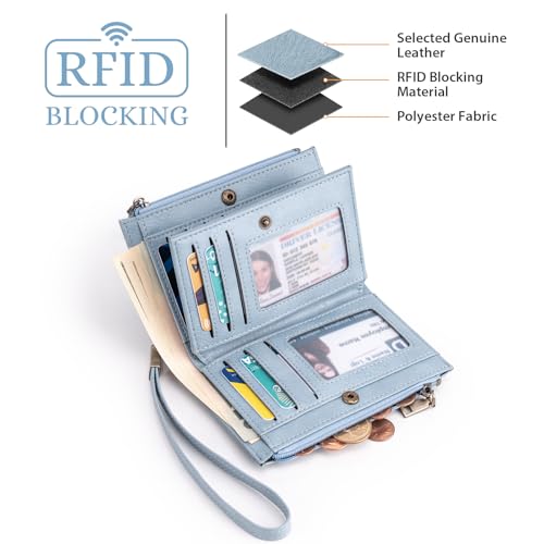 Small Wallet for Women Leather RFID Blocking Trifold Compact Card Holder Wallets with Dual Zipper Coin Pocket2