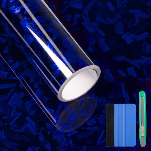 Image of LYPUMSO Forged Carbon Fiber Vinyl Wrap, Vinyl Wrap Roll with 2PCS Installation Tool Kits, Self-Adhesive DIY Decal Sticker Film Sheet for Auto Motorcycle with Air Release (Blue, 1ft x 3.5ft)