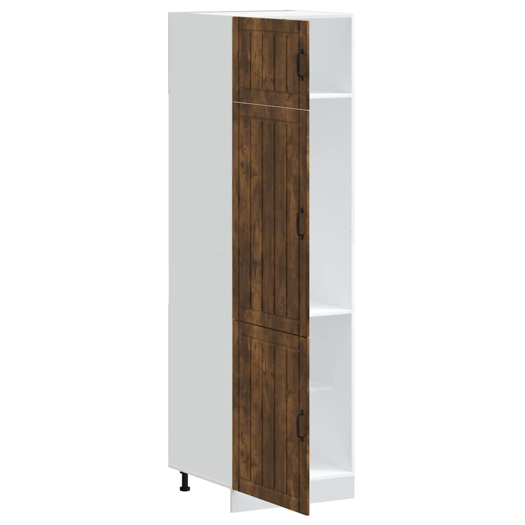 Lucca - Mobile da cucina in legno di rovere affumicato, con molto spazio, piedini regolabili, autoportante, 60 x 57 x 207 cm, ideale come mobiletto sottostanza, credenza per cucina e sala da