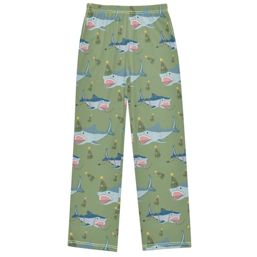 Boy's Lounge Pants Christmas Tree Shark Green Kids Jogger Pants Elastic Waist Long Bottoms with Pockets 6-14 Years