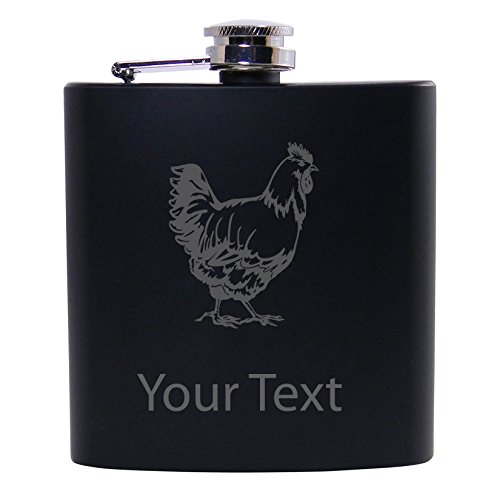 Personalized Custom Chicken Black Stainless Steel Hip Customizable Flask