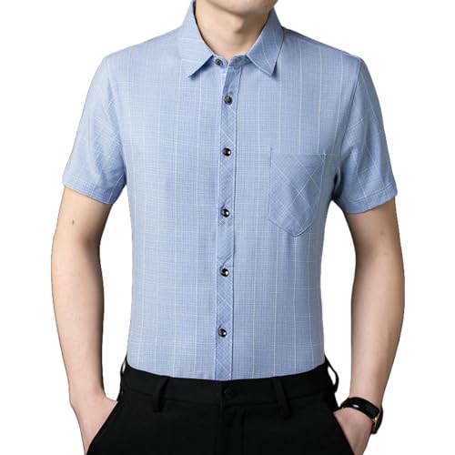Chemise en lin homme haut de gamme à carreaux et manches courtes coupe confort d'été