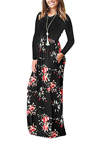 Image of AUSELILY Womens Long Sleeve Maxi Dress Casual Empire Waist with Pockets