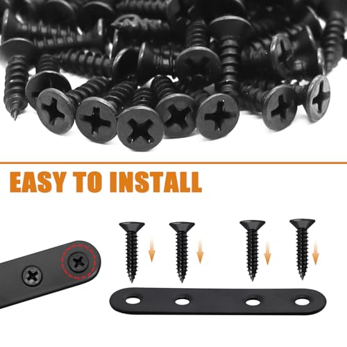 Image of mankk 86PCS Black Straight Flat Metal Bracket Mending Plates Stainless Steel Flat Brace Brackets Fixed Connecting Plate for Wood Repair Fixing