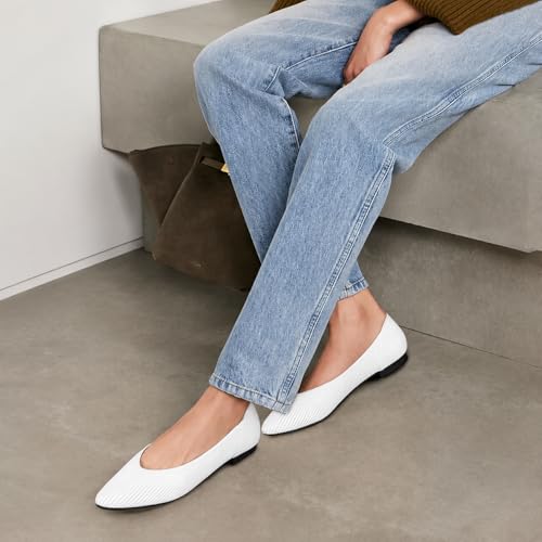 Image of TINGRISE Women's Flats Shoes Pointed Toe Knit Ballet Comfortable Dressy Slip On Flat