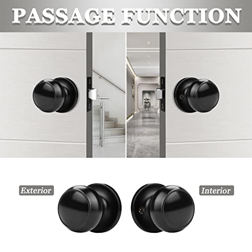 Probrico-6-Pack-Round-Passage-Door-KnobNon-Locking-Knobs-Keyless-Doorknobs-InteriorExterior-Door-LocksetPassage-Knobs-for-HallwayClosetBlack-Finish-Modern-Design-Door-Hardware