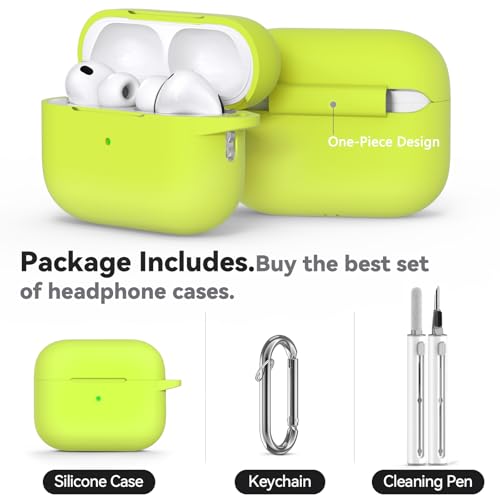 Image of Ljusmicker for AirPods Pro 3 Case 2025 with Cleaner Kit,Fluorescent Green | Soft Silicone Protective Cover for Apple AirPod Pro 3rd Generation Case with Keychain for Women Men,Shockproof
