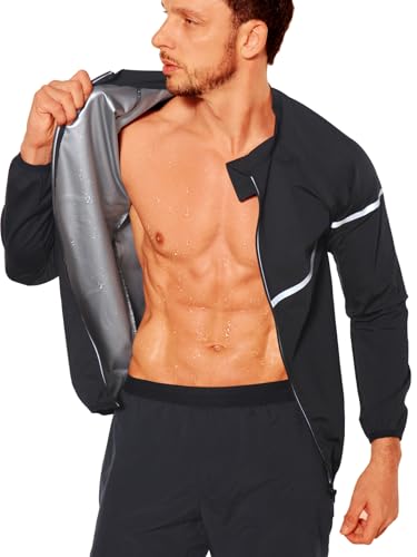 NINGMI Sauna Suit for Men Sweat Jackets Long Sleeve Zipper Sauna Shirt Gym Workout Exercise Body Shaper Fitness Sweat Top