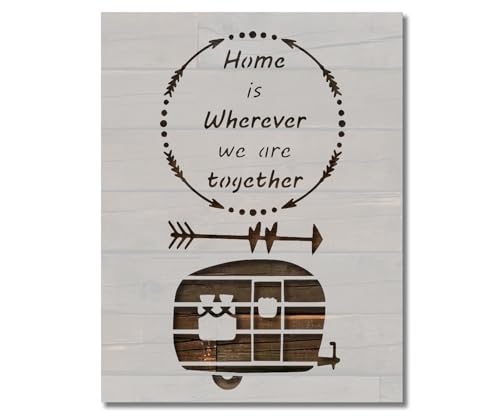 Home Together RV Life Camper Camping Trailer Stencil Template Reusable for Painting on Walls, Wood, Arts and Crafts (753) - 5.5 x 8.5 Inches