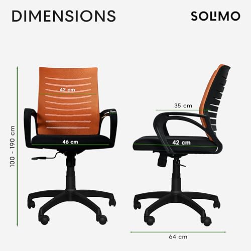 Image of Amazon Brand - Solimo Sitly Mid Back Revolving Office Chair for Work from Home, Study, and Computer Use | Heavy Duty Base | Ergonomic Mesh Design | Durable & Comfortable Seating (Orange Mesh)