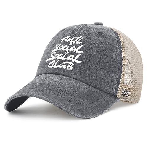 Image of Anti Social Club Hat for Men Retro Hat for Womens Gray01 Ball Cap Low Profile for Dance Teacher