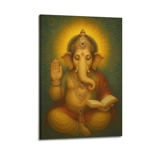 Poster hindou Ganesh pour un salon zen : déco murale moderne lueur dorée
