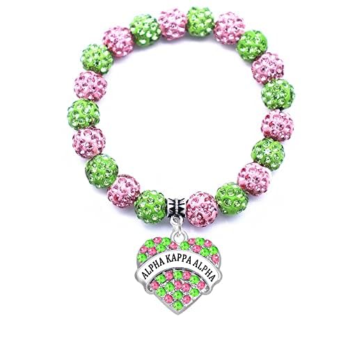 Image of Graduation Sorority Bracelet Pink and Green Bead Bracelet Alpha.K.A Greek Paraphernalia Sorority Jewelry