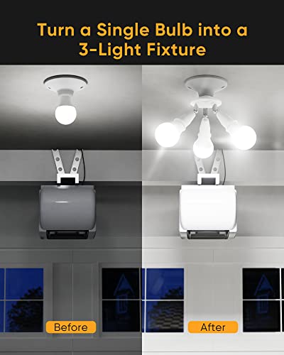 JACKYLED 3 in 1 E26 Light Socket Splitter Adapter Converter for Standard LED Bulbs 360 Degree Adjustable 180 Degree Bendable Max Watt 180w