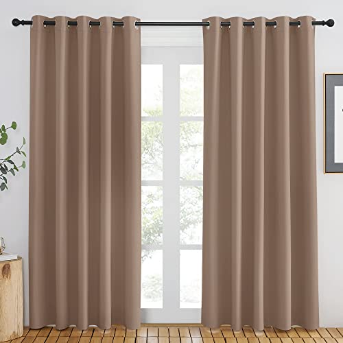 NICETOWN Door Curtain 84 inch Length for Bedroom - Room Darkening Light Blocking Thermal Insulated Solid Ring Top Blackout Window Drapes for Living Room (1 Panel, W66 x L84, Cappuccino)
