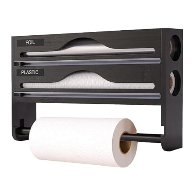 Bambooplasticwrap Cutter, Wall-Mounted Foil Dispenser, Cling Film And Aluminum Foil Organizer, With With Cutter, Reusable Design, 35.2x21.01x7.01cm, For Wrapping