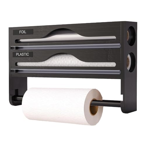 Baabeash Dispenser de papel alimentario – Portarrollos de pared para aluminio y película estirable – Soporte de pared para papel de cocina, cajón de despensa