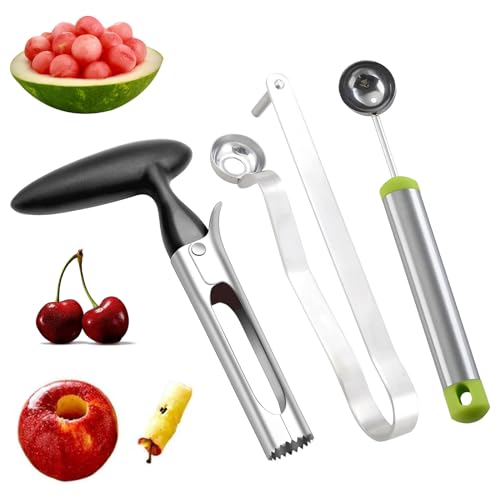 Obst Werkzeug Set, Premium Apfelentkerner, Kirschkernentferner, 3 Stüc Kugelausstecher aus Edelstahl, Apfelentkerner, Wird für Birnen, Wassermelonen, Weißdorn Verwendet, Obst Dekoratio