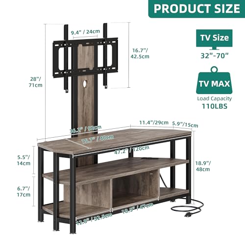 YITAHOME TV Stands for Living Room, 65 inch TV Stand with Mount and Power Outlet, Entertainment Center with Storage, Led TV Stand for 55/6065/70 inch TV, TV Console Cabinet for Living Room, Grey
