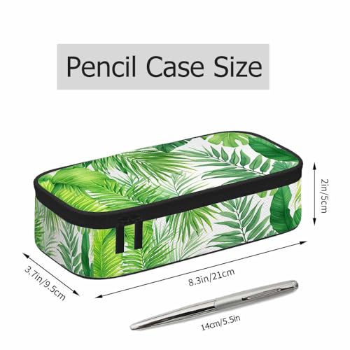 Image of Palm Leaves Pencil Case Green Tropical Plant Pencil Bag Pen Markers Pouch Holder Organizer for Boy Girl School Students