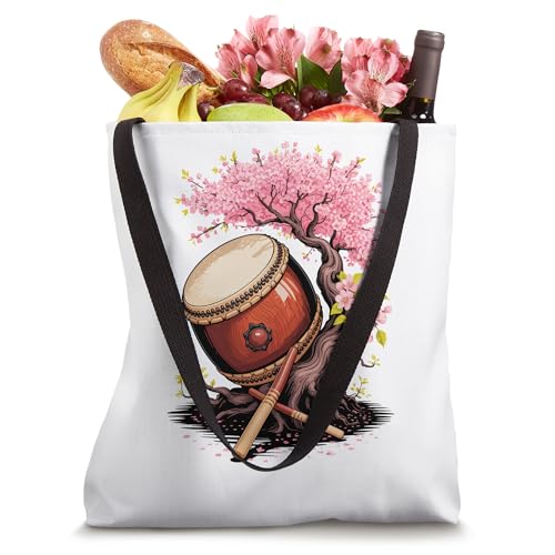 Bolso tote con tambor Taiko y árbol florido, instrumento musical japonés miniatura 4