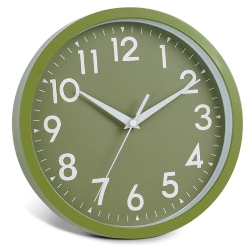 Image of DAXSMY Wall Clock Analog 10 Inch Simple Silent Non Ticking Battery Operated Modern Decorative for Kitchen Office Bedroom Bathroom Living Room(Olive Green)