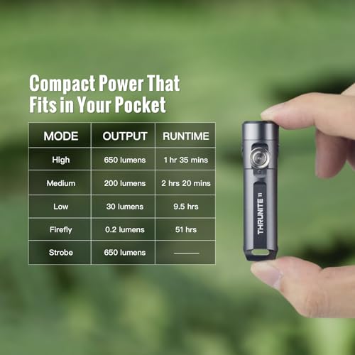 Image of ThruNite Ti Keychain Flashlight, USB-C Rechargeable EDC Pocket Light, 650 Lumens with Magnetic Tailcap, 5 Modes, IPX-6 Waterproof Mini Flashlight for Camping, Everyday Carry (Grey)