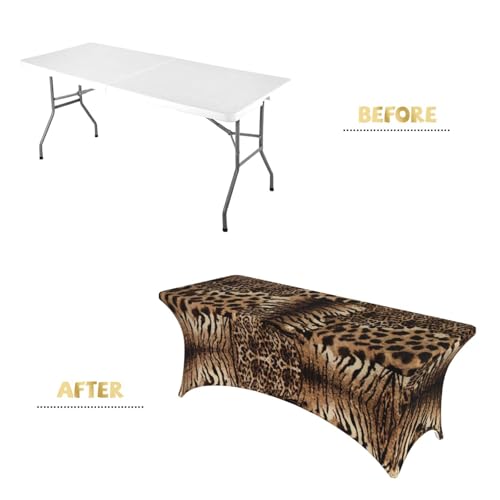 Nappe rectangulaire extensible 1,8m en élasthanne infroissable motif léopard