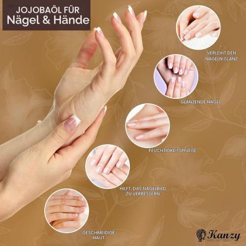 Kanzy Jojobaöl 250 ml Reines, Kaltgepresstes Öl für Haare, Haut, Nägel und Körper - Veganes & Tierversuchsfreies Träger und Massageöl – Ansicht 3