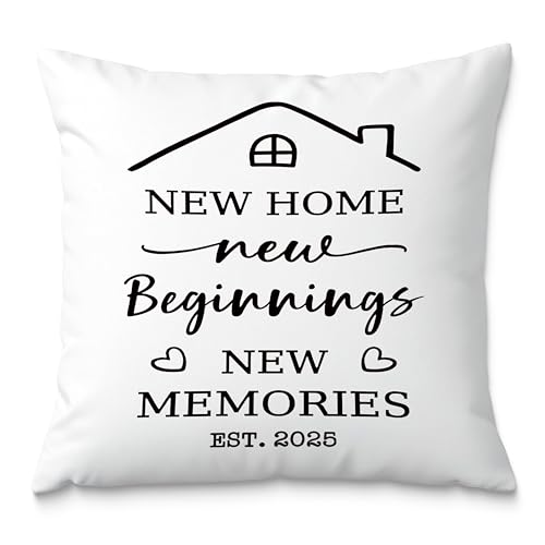 Fuasei House Warming Gifts Pillow Covers 18x18, Best Housewarming Gifts, New Home Beginnings Memories Decorative Throw Pillow Covers for Couch Sofa Home Living Room Bedroom