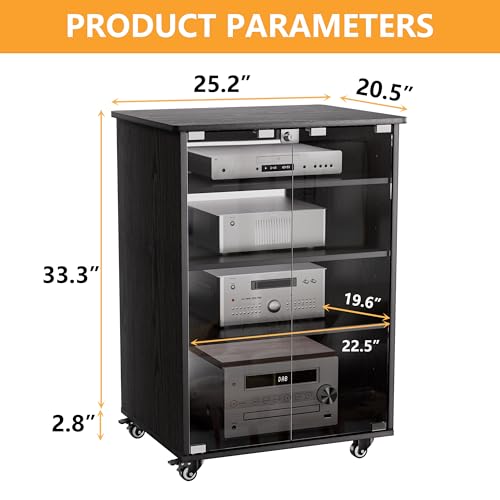 Pakasept TTEJ011 Media Storage Cabinet, Audio Video Media Stand Cabinet With 4 Shelves Height Adjustable Modern Av Cabinet With Glass Doors Lock And Brake Wheel thumb #1
