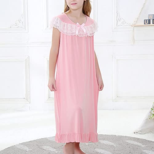Kids Girls Cotton 𝐍𝐢ghtgown Lace Shoulder 𝐏a𝐣ama Dress Ruffle Princess 𝐍𝐢ghtdress 𝐒lee𝐩wear Short Sleeve 𝐒lee𝐩wear2