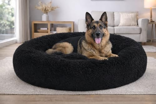 Image of ZEXSAZONE Summer Round Donut Pet Bed for Cats and Puppies Dogs Mat Cozy and Plush Raised Bedside Support Both Sides Use Like 2 in One Washable Sizes for Small Medium and Large Pets Black Large