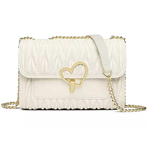 zhongningyifeng Bolso de hombro para mujer, pequeño, lindo bolso de cuero para niñas, monederos cruzados a la moda con correa de cadena (white)