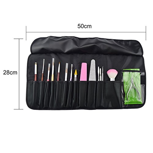 Nylon Roll up Portable Opens Flat Storage Bags Makeup Organizer Make up Bag for Brushes (Black)