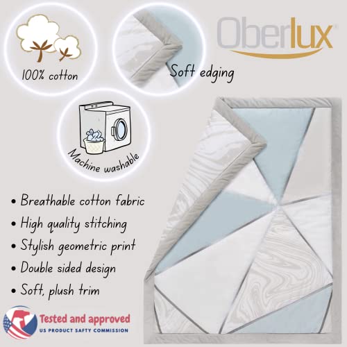 Oberlux Crib Bedding Set For Boys | 4-Piece Baby Nursery Bedding Crib Set | Geometric Patterns, Shiny Silver, Baby Blue & Marble Prints | Precious Collection #TOP2