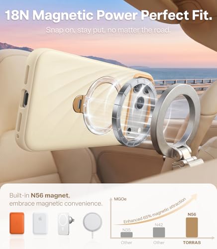 Image of TORRAS Q3 Wind for iPhone 17 Pro Case Silicone, 360 Magnetic Stand, Fit for MagSafe, Camera Control, Safe Soft Elegant Phone Case for iPhone 17 Pro 6.3'', Cream Glow