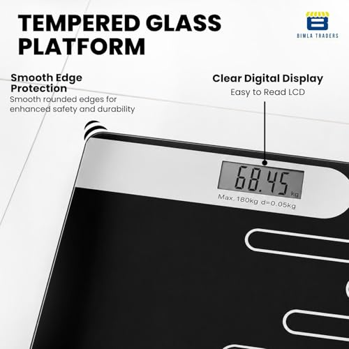 Image of Btag Premium Digital Body Weight Scale | 26x26 cm Wide Platform | Clear LCD Display | Anti-Skid Base | 180 kg Capacity Abstract Design (Black)